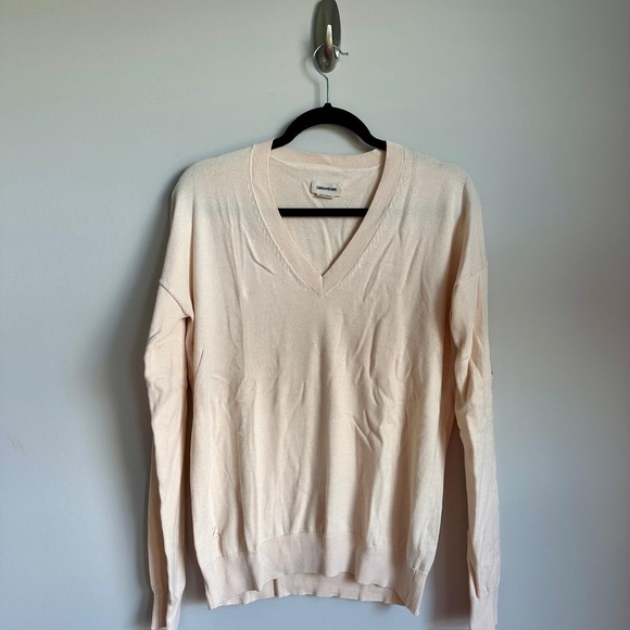 Zadig & Voltaire Sweaters - Zadig & Voltaire Sweater Womens Medium Cream V Neck Pullover Rhinestone Sleeve